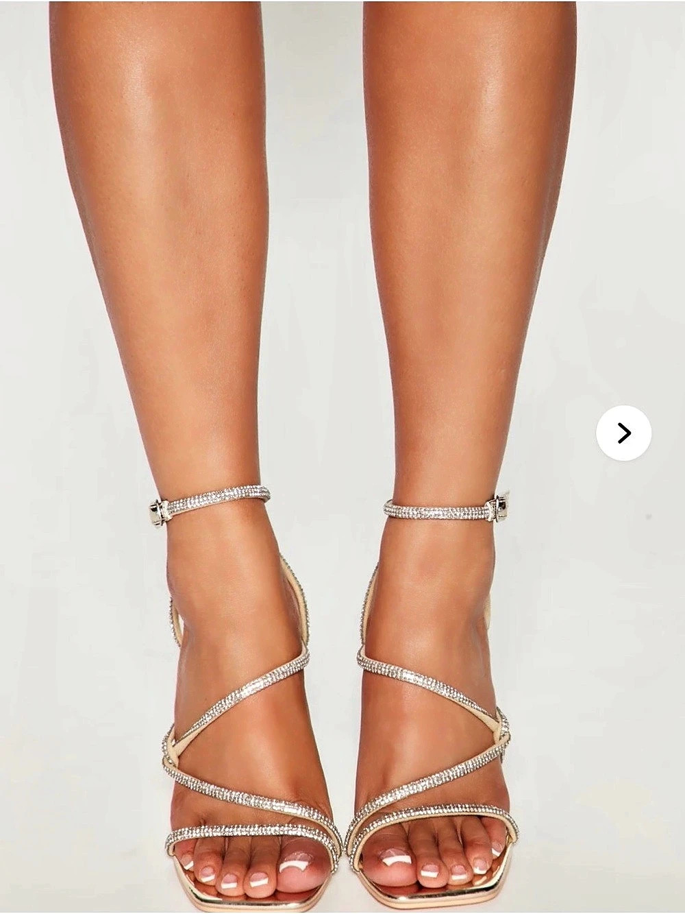 Rhinestone Strappy Heels in gold brand new